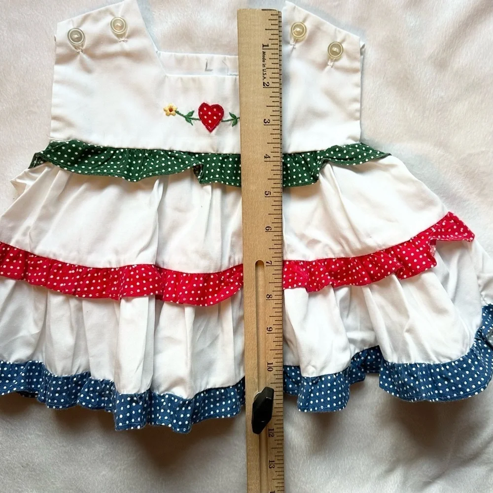 Vintage Unbranded Baby Tiered Dress White Green Red Blue sleeveless 24M